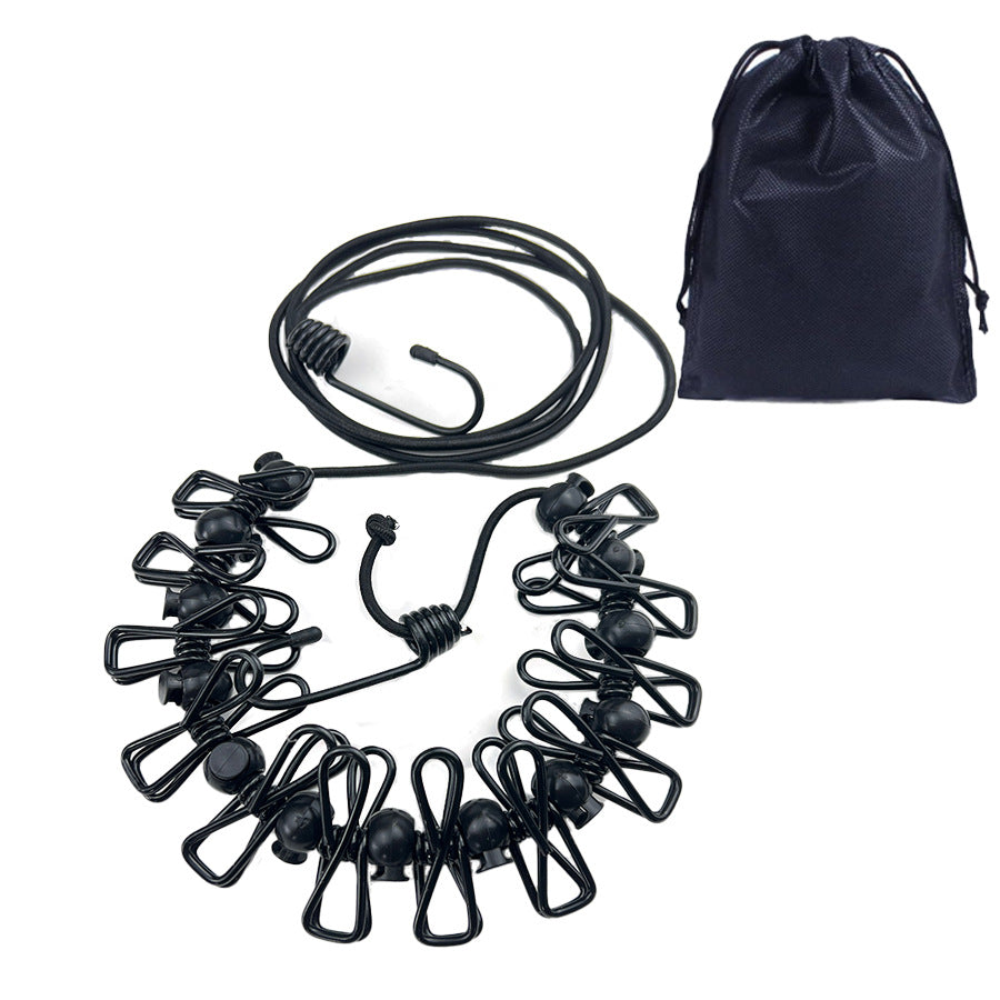 Creative Outdoor Elastic Windproof Clothesline with Positioning Buckle Korean Style Clothesline with Windproof Clip 12 Clips