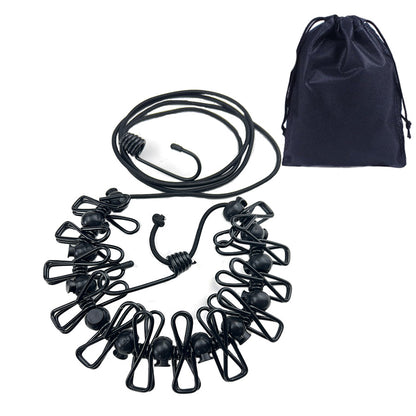 Creative Outdoor Elastic Windproof Clothesline with Positioning Buckle Korean Style Clothesline with Windproof Clip 12 Clips