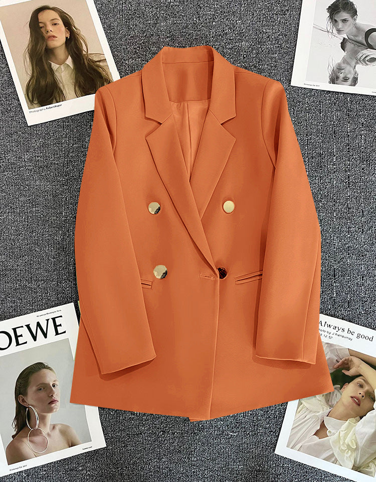 Green Metal Buckle Korean Style 2024 Spring and Autumn New Milk White Suit Jacket Women's Casual All-match High-end Suit
