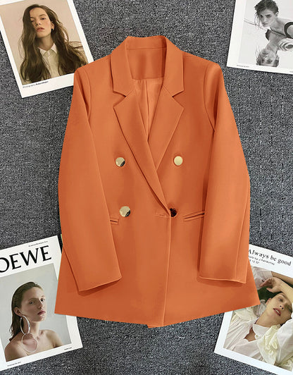 Green Metal Buckle Korean Style 2024 Spring and Autumn New Milk White Suit Jacket Women's Casual All-match High-end Suit
