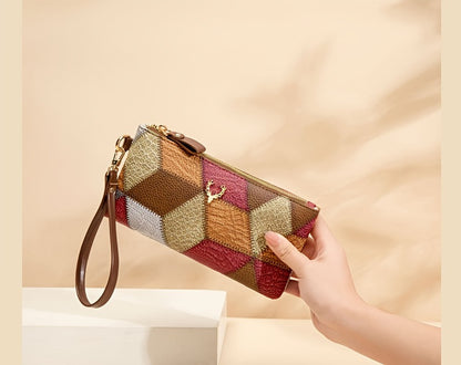 New Fashion Small Square Bag, Cross-Border High-End Retro Wallet, Versatile Zipper Bag, Women's Trendy Color-Blocking Clutch Bag
