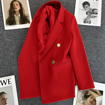 Green Metal Buckle Korean Style 2024 Spring and Autumn New Milk White Suit Jacket Women's Casual All-match High-end Suit