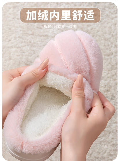 Winter Cotton Slippers for Women, Fleece-Lined, Indoor, Non-Slip, Warm, Thick-Soled, Wear-Resistant, Essential for Home Use, Couple's Cotton Patchwork New Style