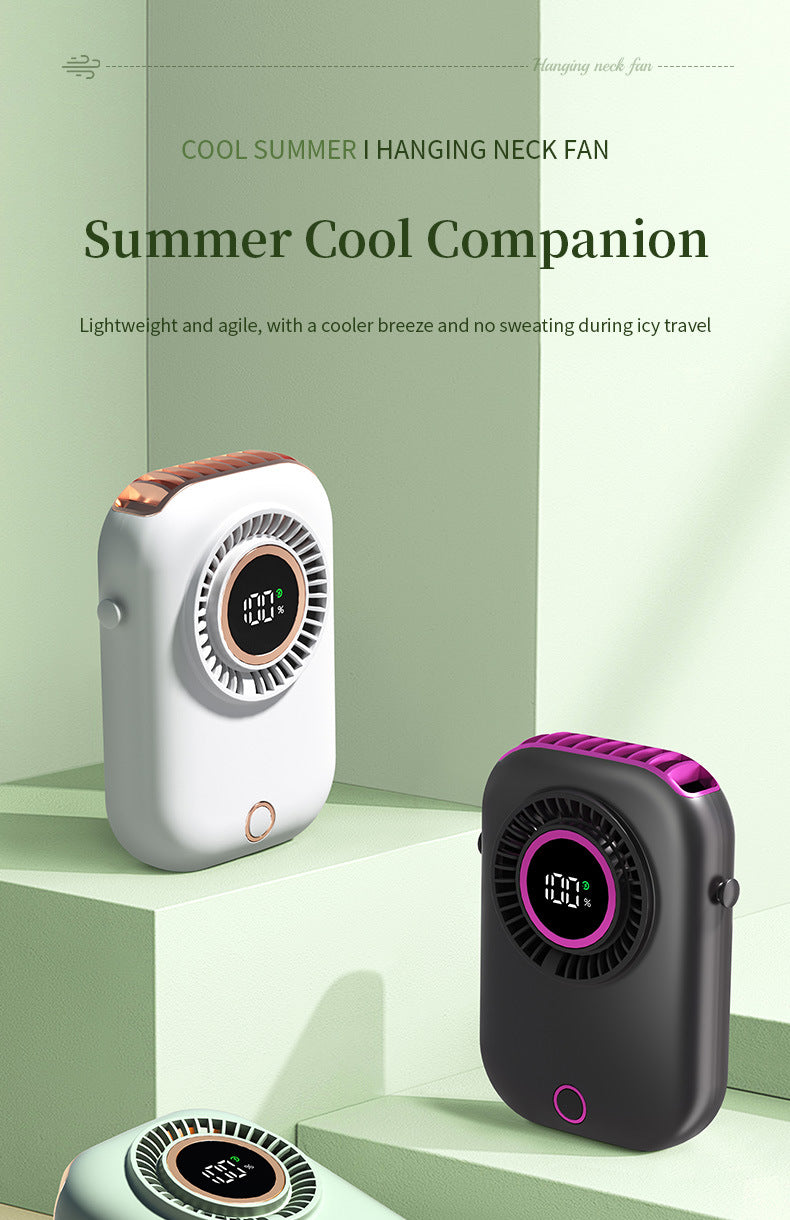 New Handheld Digital Display Small Fan Portable USB Lazy Electric Fan Outdoor Mini Waist Fan Hanging Neck Fan