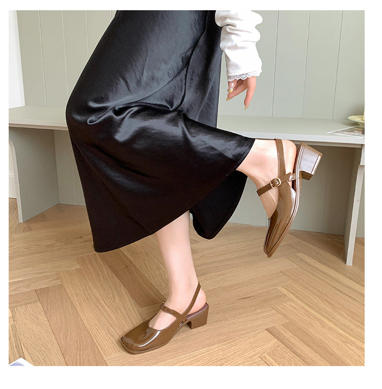 Southeast Asia New Style Baotou Wedge Buckle Fashion All-match Mary Jane Thick Heel Shallow Mouth Shoes for Women Summer