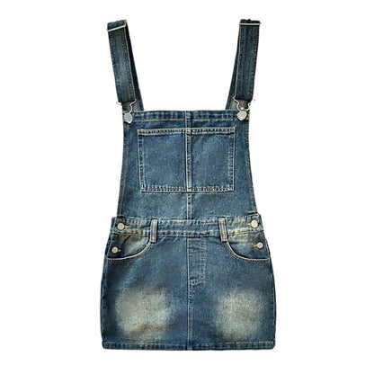 YC & American Retro Sweet Girl Strap Skirt A- line Skirt Slimming Joker dress Denim Skirt Spring and Summer