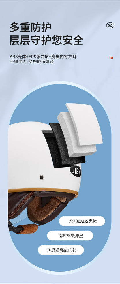 3C Certified Helmet for Women, Electric Vehicle, Men's Motorcycle, All-Season Half Helmet, Winter Warm and Anti-Fog Retro Helmet