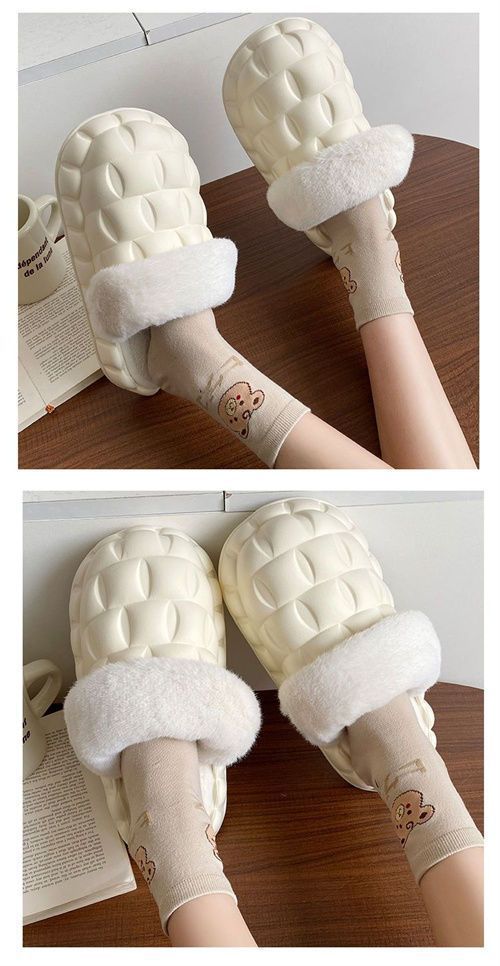 Women's Winter Cotton Slippers with a Stepping-On-Clouds Feel, Trendy Casual Closed-Toe Indoor Waterproof Warm Thick-Soled Cotton Slippers for Women