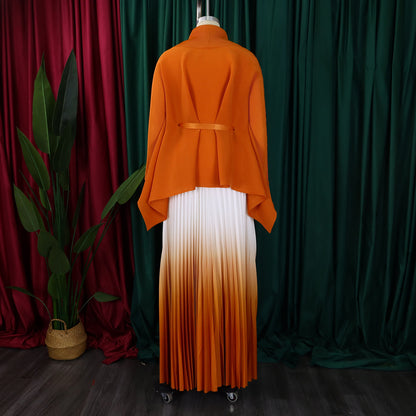 C8610 African plus size Women's Spring New Fashion Strap Bat Sleeve Top Gradient Color-changing Skirt Two-piece Set