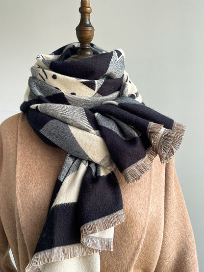 Niche Designer Cartoon Cat Cute Cashmere Scarf Women's Autumn and Winter Warm Thickened Neck Shawl New