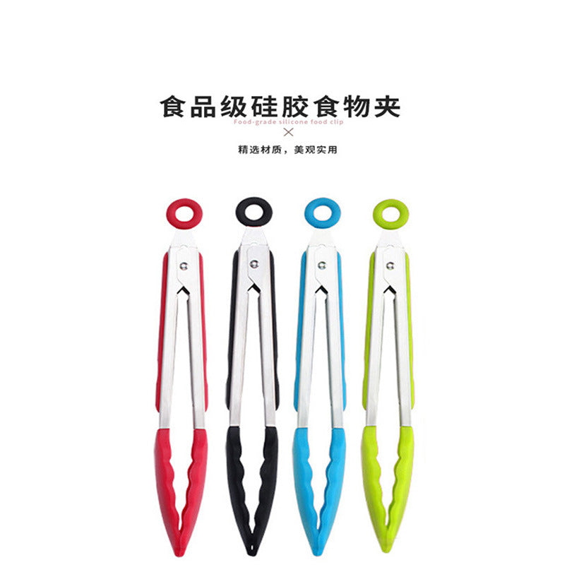 in stock 7 inch 9 inch 12 inch silicone food clip 3 piece set stainless steel food clip BBQ barbecue clip bread steak clip