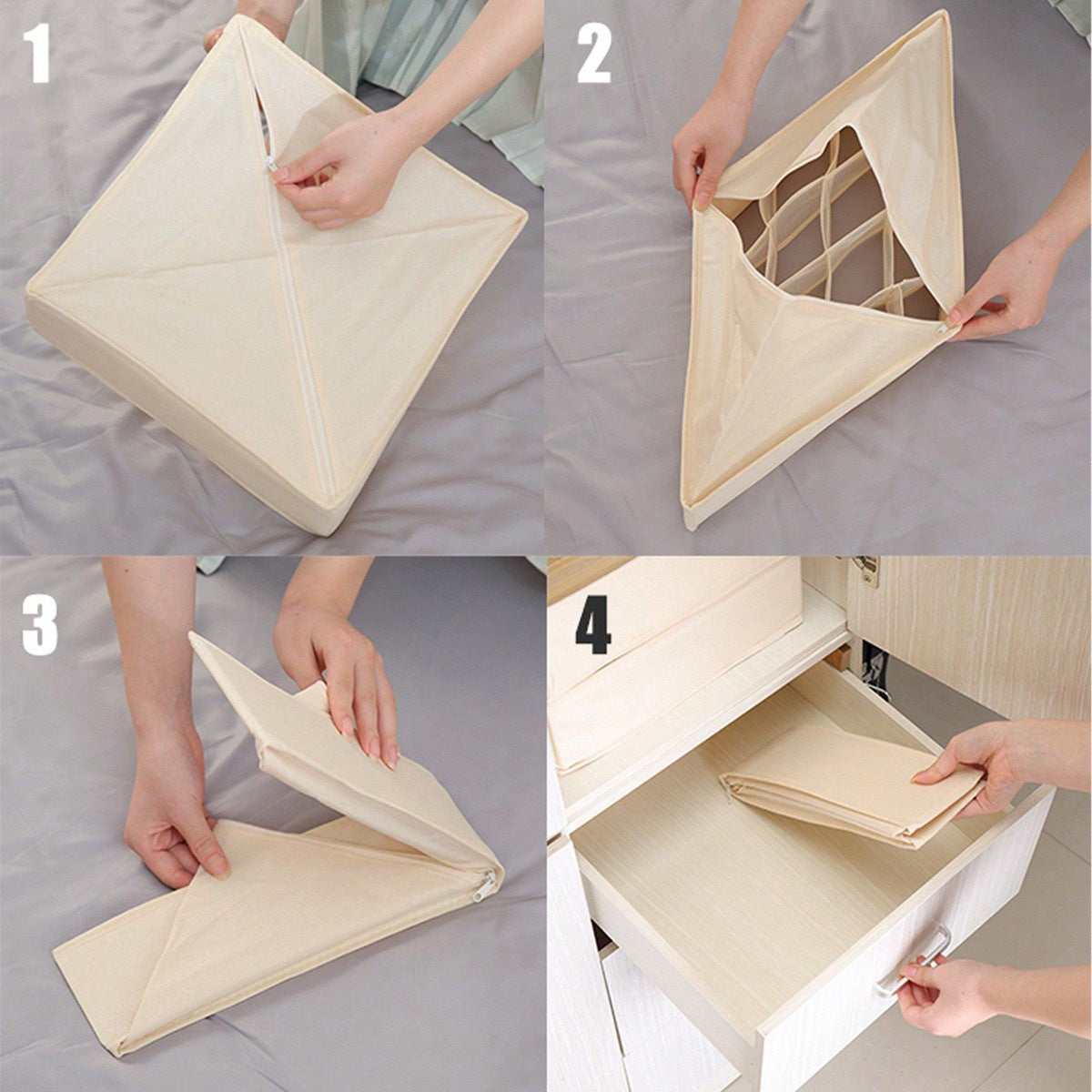 Underwear Compartmentalized Storage Box Four-Piece Set, Sock Storage Box, Fabric Home Storage, Bra Organizer, Multi-Compartment Classification Storage Box