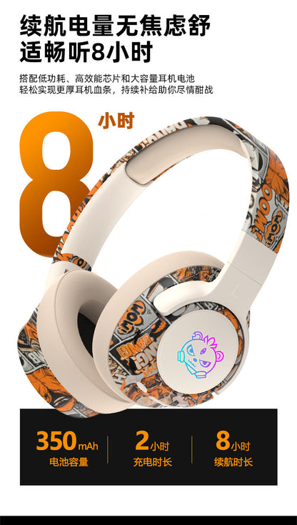 2026 Popular Bluetooth Headphones Over-Ear Headphones with Painted Graffiti Led Lighting 3D Seamless Earcups Private Model