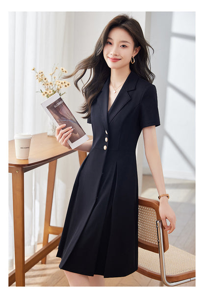 [Elegant Long Skirt] V-neck Short-sleeved dress High-end Work Clothes Mid-length Skirt Spring and Summer Business Wear Uniform