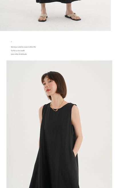 Korean Chic2026 Summer French Design Loose Backless Sleeveless Vest Dress Casual Age-Reducing Long Dress