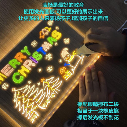 Children's Transparent Luminous Large Writing Board Household Erasable Small Whiteboard Acrylic Stand Message Board Cartoon with Light