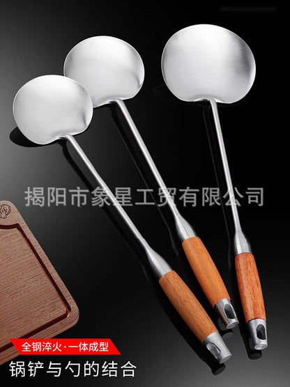 316 food grade stainless steel spatula kitchen home cooking spatula special stir-frying spoon solid wood handle 304 mushroom spatula