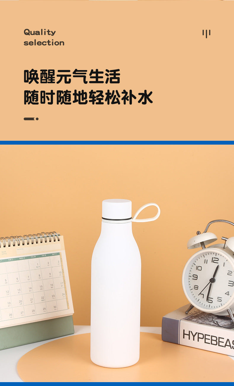 Cross-border American Style Sports Water Cup with Handle Outdoor Thermos 304 Stainless Steel Small Mouth Bottle Sports Frosted Water Bottle