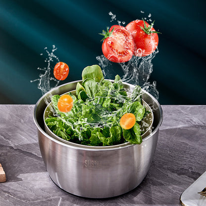 304 Vegetable Salad Dehydrator Kitchen Vegetable Washing Hand Dryer Double-Layer Drain Vegetable Washing Basin Fruit and Vegetable Dryer