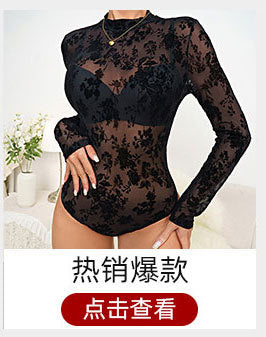 European and American Style Sexy Lace Mesh Square Collar Long-Sleeved T-Shirt Women's Hot Girl Stretch Slim-Fit Slimming Short Top