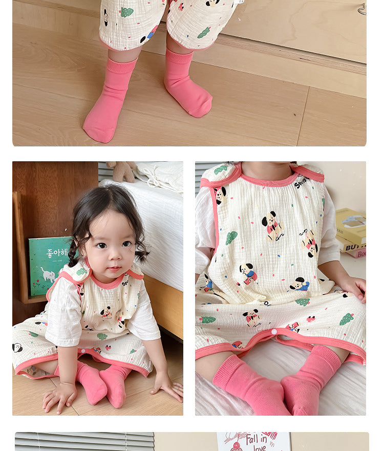 Baby Vest Sleeping Bag Summer Thin Gauze Pure Cotton Baby Kick-proof Sleeveless Children's Pajamas Air-conditioned Room Anti-cold