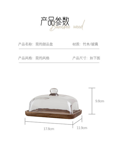 Bamboo and Wood Cake Plate Transparent Glass Display Dinner Plate Dessert Cake Western Food Plate with Table Cream Plate Cross-border Foreign Trade