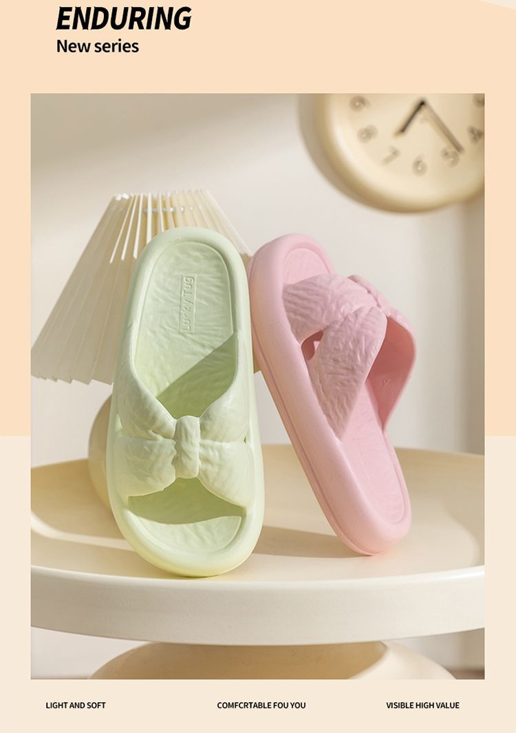 New Home Slippers for Women with Bows, Indoor Quick-Drying, Non-Slip, Bathing and Stepping on Shit, Solid Color Casual Sandals and Slippers Wholesale