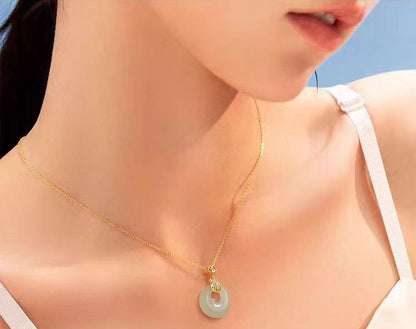 S925 Sterling Silver Hetian Jade Necklace for Women, Chinese Style with the Character for Fortune, Versatile Light Luxury Collarbone Chain, Elegant Gift Accessory, Jade