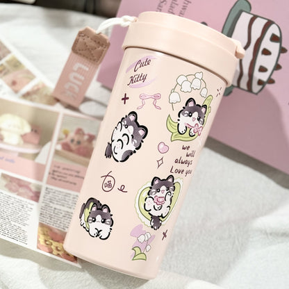 New cute thermos cup 316 stainless steel coffee cup portable double drink portable men's and women's straw accompanying cup