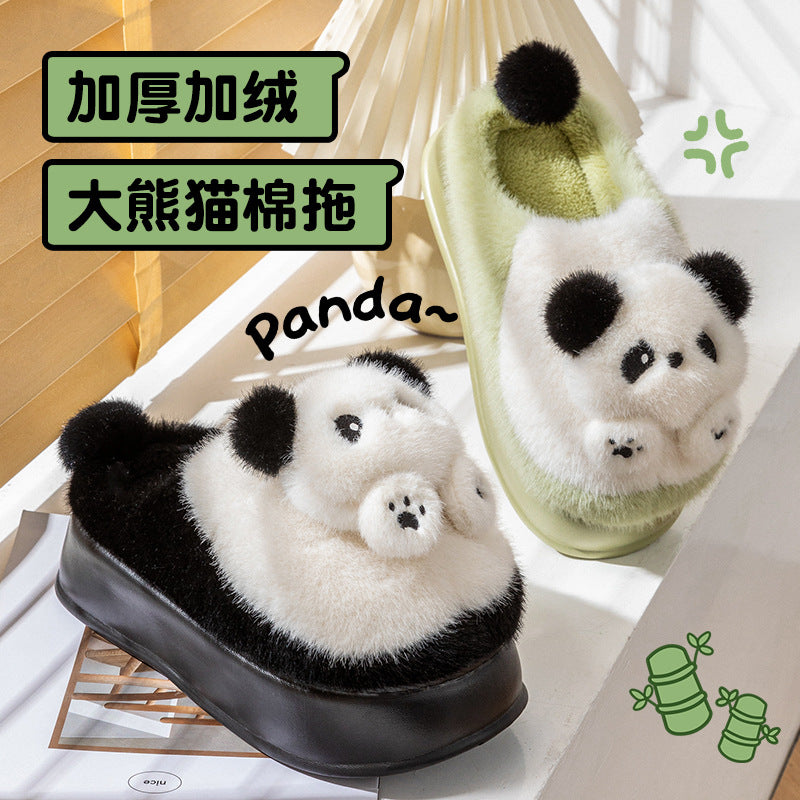 Thick-Soled High-Heeled Cotton Slippers for Women's Home, Cute Bear Girl's Heart Heightening Slippers, Winter Warm and Non-Slip Outer Wear