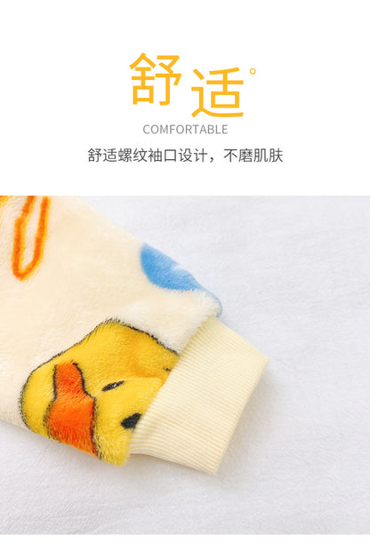 Men's and Women's Flannel Pajamas suit Autumn and Winter Middle and Big Children's Warm fleece-lined Thickened Autumn Clothes and Pants Home Clothes