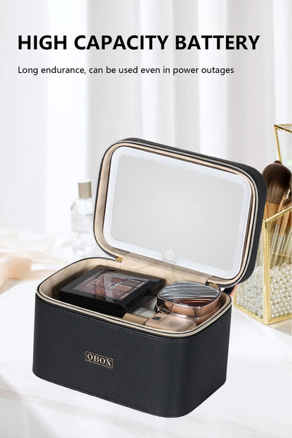 Cross-Border Led Mirror Travel Makeup Bag, Makeup Mirror, Cosmetics Portable Large-Capacity Makeup Case, Hand-Held Beauty Bag