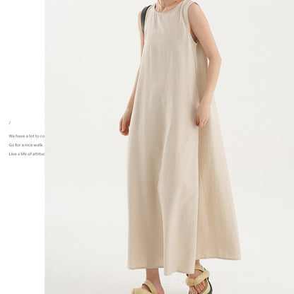 Korean Chic2026 Summer French Design Loose Backless Sleeveless Vest Dress Casual Age-Reducing Long Dress