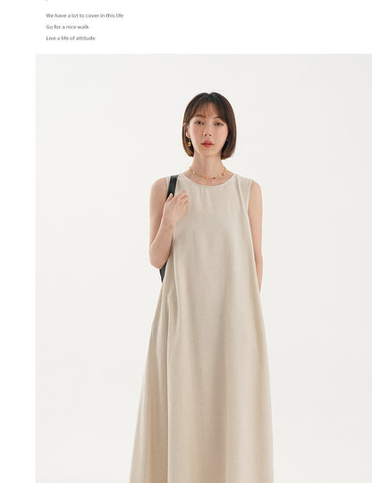 Korean Chic2026 Summer French Design Loose Backless Sleeveless Vest Dress Casual Age-Reducing Long Dress