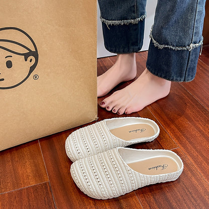 New Foreign Trade French Niche Hollow Toe Half Slippers for Women Summer Cross-Border Wear Roman Style Soft-Soled Mule Shoes
