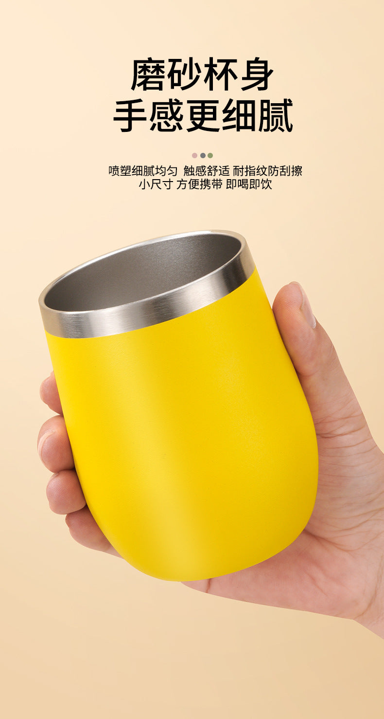 304 Stainless Steel Eggshell Cup Portable Cross-Border U-Shaped Wine Thermos Cup 12oz Cup American Style Wholesale Aviation Cup