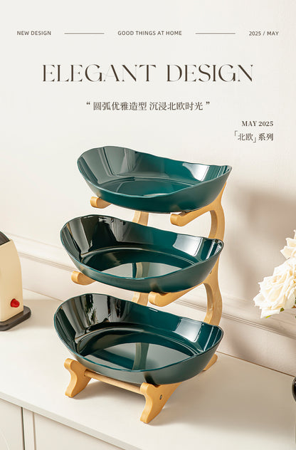 Imitation Wood Grain Household Cross-Border Multi-Layer Household Living Room Fruit Plate Candy Fruit Plate Three-Layer Double-Layer Plastic Rack Fruit Plate