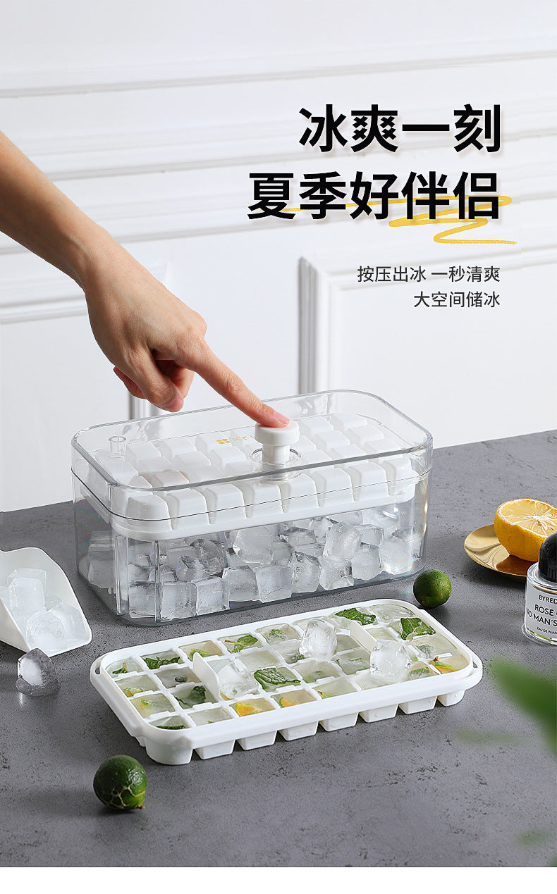 Press Ice Tray Ice Cube Mold Household Ice Box Storage Frozen Ice Cube Model Household Easy-Release Quick-Frozen Artifact