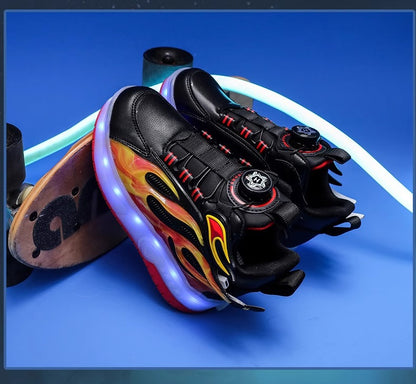 Children's Heelys Shoes, Retractable and Lighted, Boys' Flying Shoes with Wheels, Primary School Students' Roller Skate Shoes