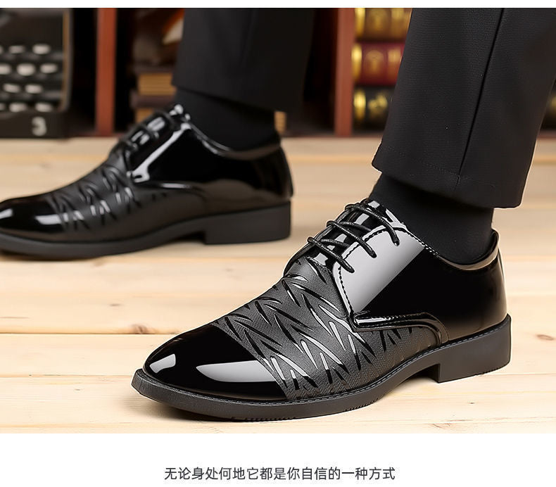 Men's Leather Shoes Men's Shoes 2020 Spring New Youth Business British Black Casual Breathable Dress Shoes