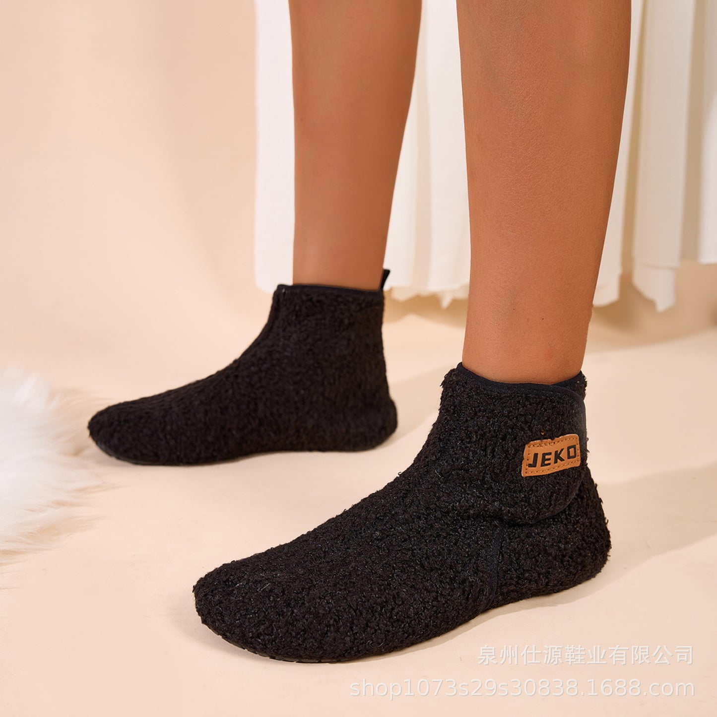 Cross-Border Large Size Shein Winter New Women's Velcro Home Indoor Non-Slip Warm Long Plush Snow Boots