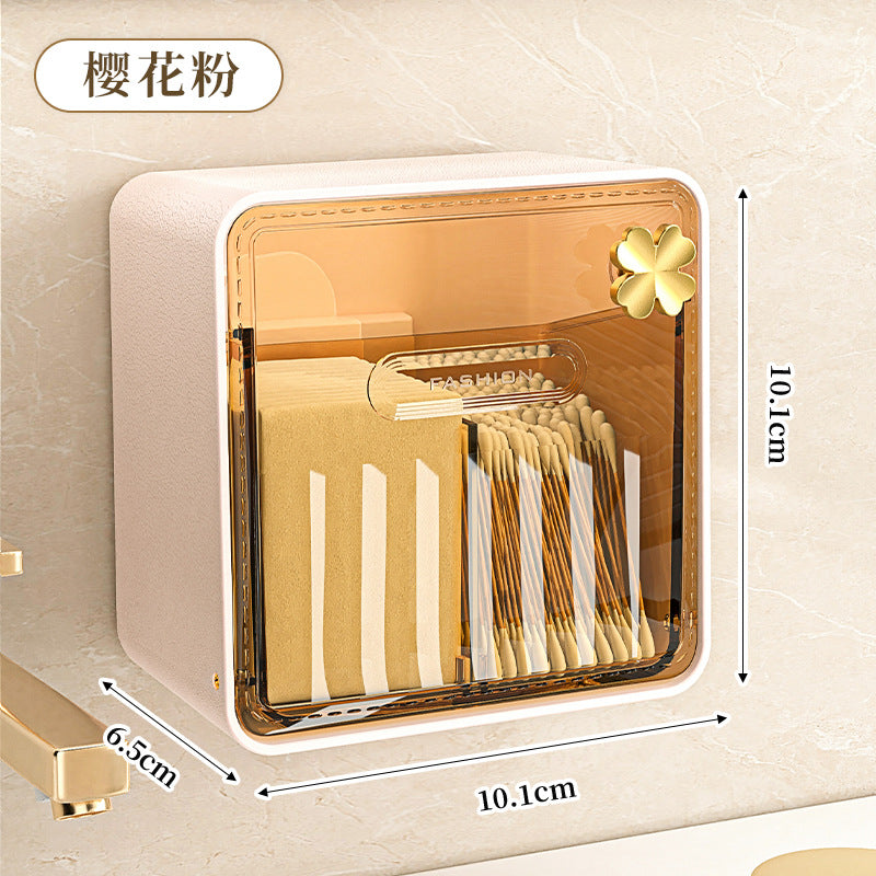Cotton Swab Storage Box, Wall-Mounted, No-Drill, Elastic Band, Makeup Cotton, Makeup Remover Wipes Storage Box, Bathroom Hairpin Organizer Box