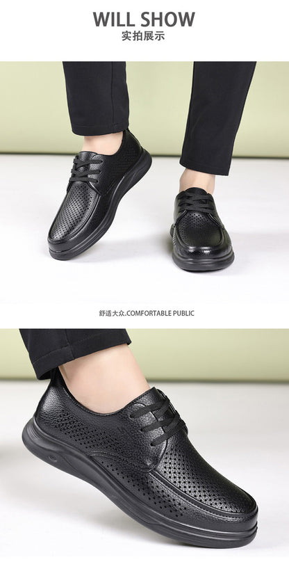 Summer Men's Shoes for Middle-Aged and Elderly People, Genuine Leather Breathable Men's Sandals, Leather Shoes, Soft Soles, Hollow Casual Shoes, Clogs