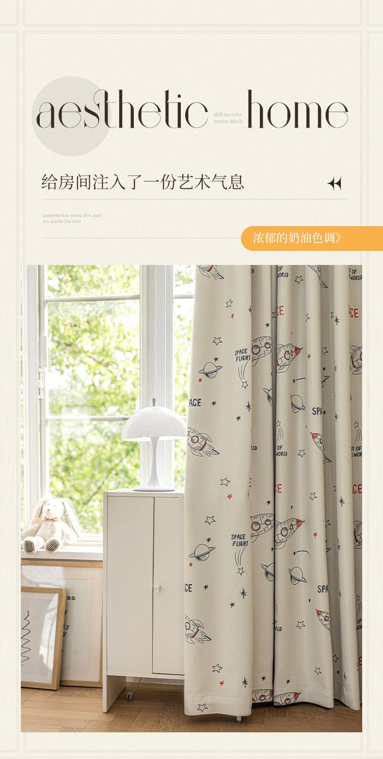 Children's Curtain Digital Printing Black Gold Shading Base Cloth Space Soaring Pattern Bedroom Living Room Shading Curtain Supply