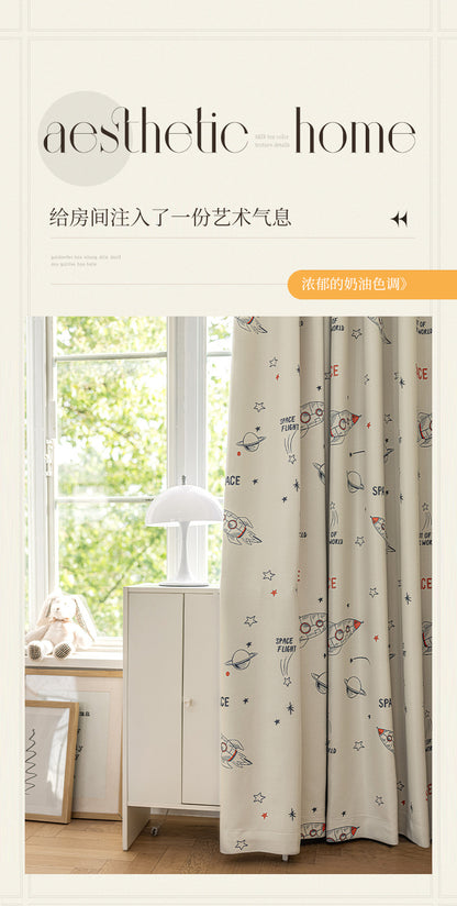 Children's Curtain Digital Printing Black Gold Shading Base Cloth Space Soaring Pattern Bedroom Living Room Shading Curtain Supply