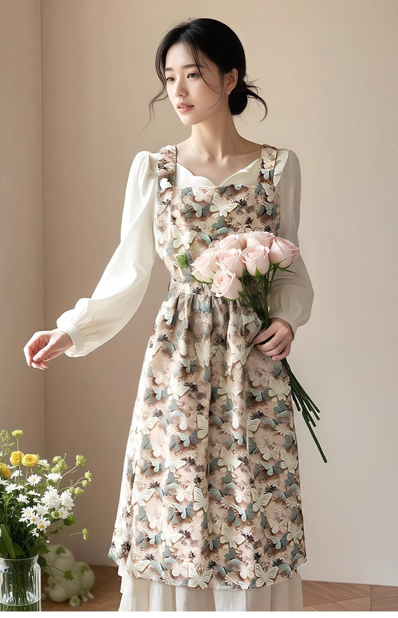 Floral Apron, High-Looking, Young Style, Anti-Fouling Suspenders, Flower Shop, Cafe, Cake Shop, Baking Work Clothes
