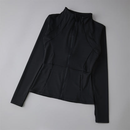 Yoga Clothing Women's Spring and Summer Vertical Collar Zipper Jacket Slim-fit Sun Protection Slimming Long-sleeved High-end Running Sports Fitness Top