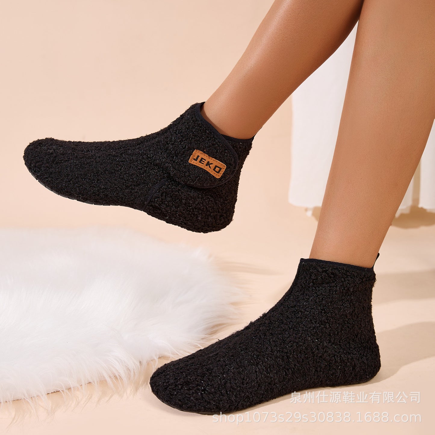 Cross-Border Large Size Shein Winter New Women's Velcro Home Indoor Non-Slip Warm Long Plush Snow Boots