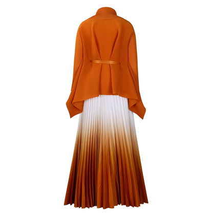 C8610 African plus size Women's Spring New Fashion Strap Bat Sleeve Top Gradient Color-changing Skirt Two-piece Set