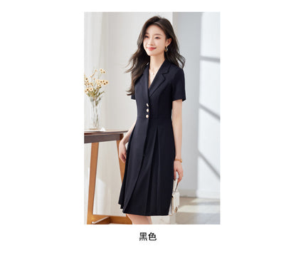 [Elegant Long Skirt] V-neck Short-sleeved dress High-end Work Clothes Mid-length Skirt Spring and Summer Business Wear Uniform